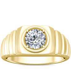 NEW Men&#39;s Ridged Solitaire Engagement Ring in 14k Yellow Gold